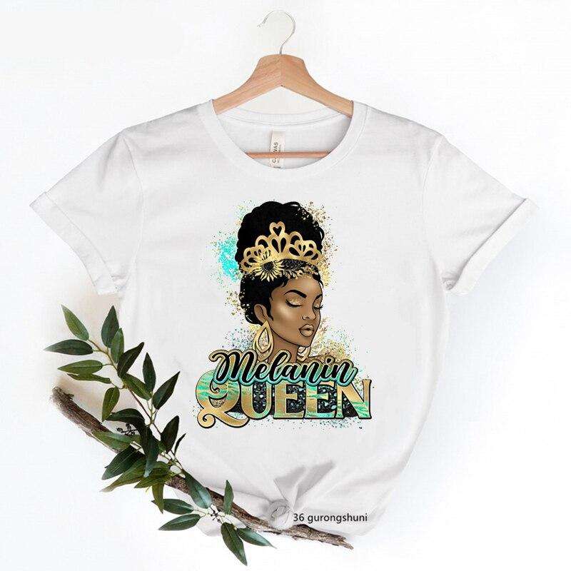 2022 Ins Hot Sale African Curly Hair Black Gril Print Short Sleeve Summer Top Women Sexy Melanin T Shirt Student Tshirt Tees