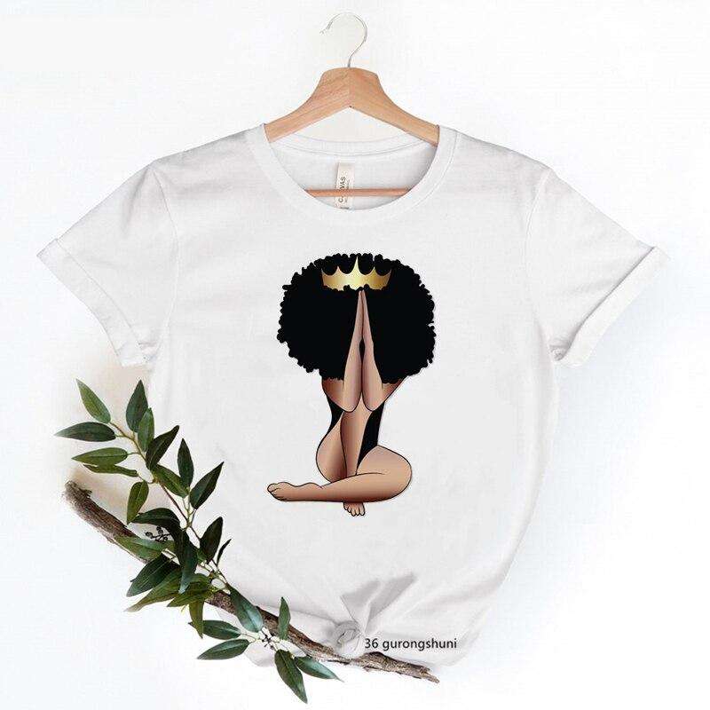 2022 Ins Hot Sale African Curly Hair Black Gril Print Short Sleeve Summer Top Women Sexy Melanin T Shirt Student Tshirt Tees