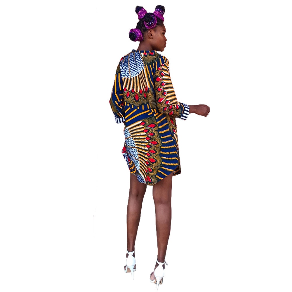 2022 African Dashiki Shirt Dresses for Women Plus Size Fashion Long Shirt Print Patchwork Ethnic Clothes Ankara Top Maxi Vestido