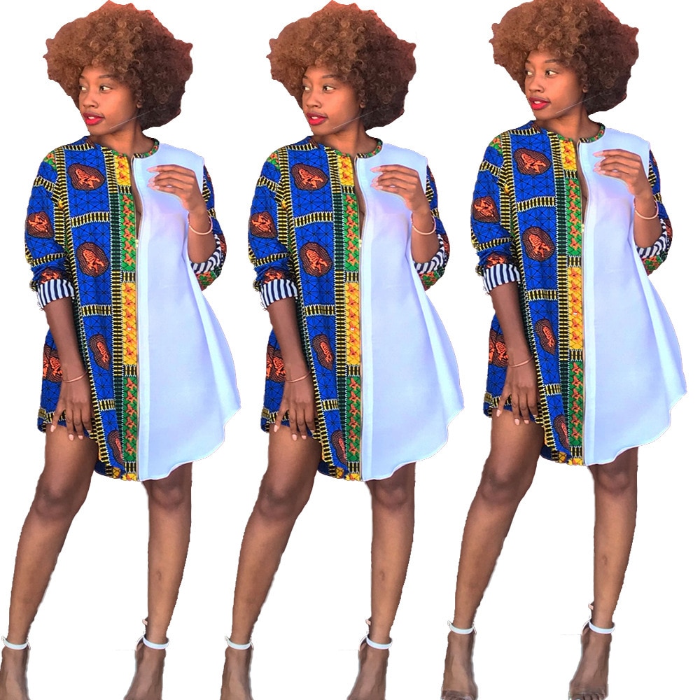 2022 African Dashiki Shirt Dresses for Women Plus Size Fashion Long Shirt Print Patchwork Ethnic Clothes Ankara Top Maxi Vestido