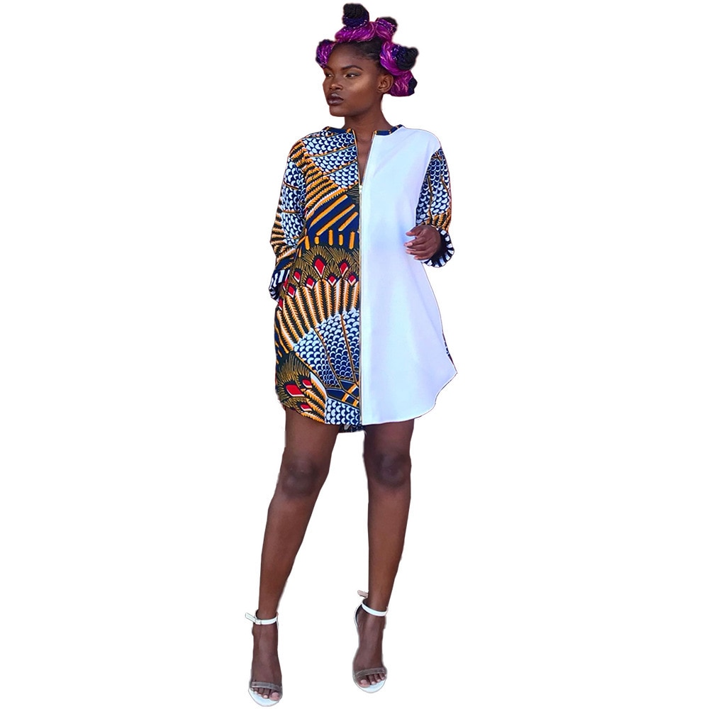 2022 African Dashiki Shirt Dresses for Women Plus Size Fashion Long Shirt Print Patchwork Ethnic Clothes Ankara Top Maxi Vestido