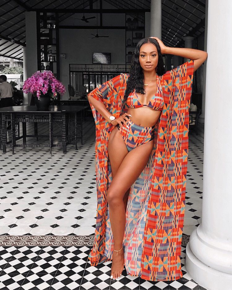 Fashion African Clothes Women Dahsiki Summer 3Pcs Bikini Suit Robe Africaine African Dresses Ethnic Ladies Swimsuit Clothing