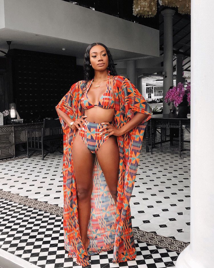 Fashion African Clothes Women Dahsiki Summer 3Pcs Bikini Suit Robe Africaine African Dresses Ethnic Ladies Swimsuit Clothing