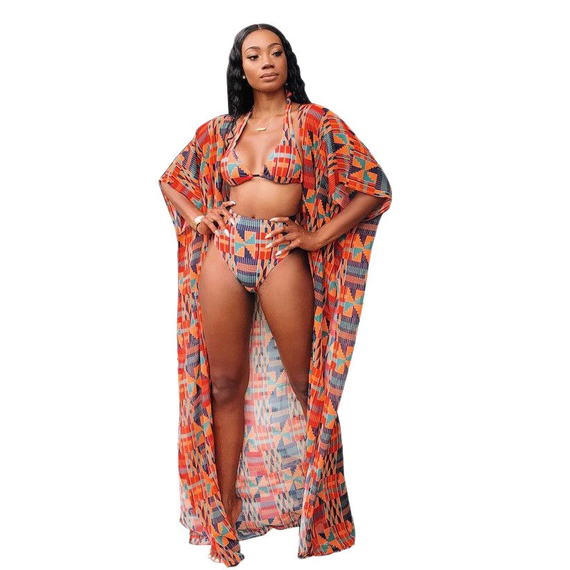 Fashion African Clothes Women Dahsiki Summer 3Pcs Bikini Suit Robe Africaine African Dresses Ethnic Ladies Swimsuit Clothing