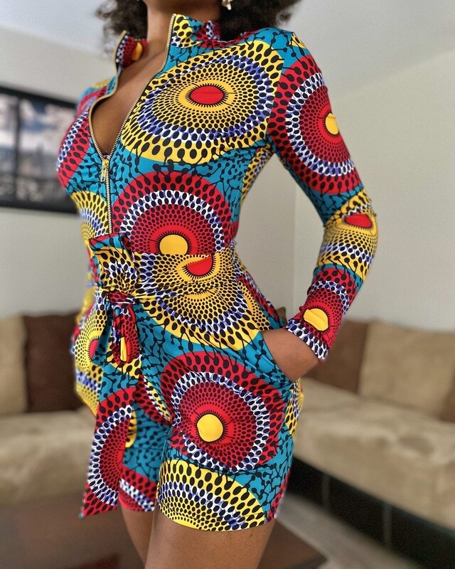 African Clothes for Women 2021 Summer African Women Printing Short Jumpsuit African Clothes European Clothing