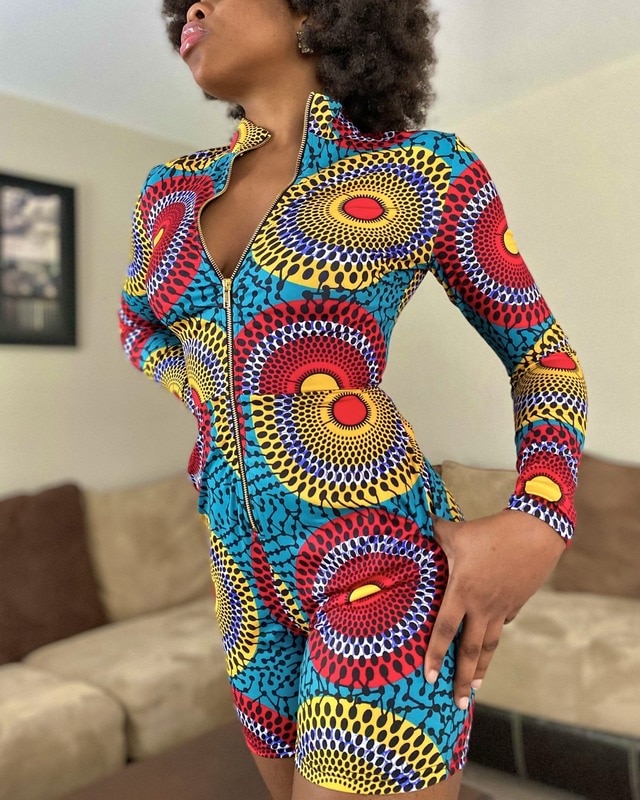 African Clothes for Women 2021 Summer African Women Printing Short Jumpsuit African Clothes European Clothing