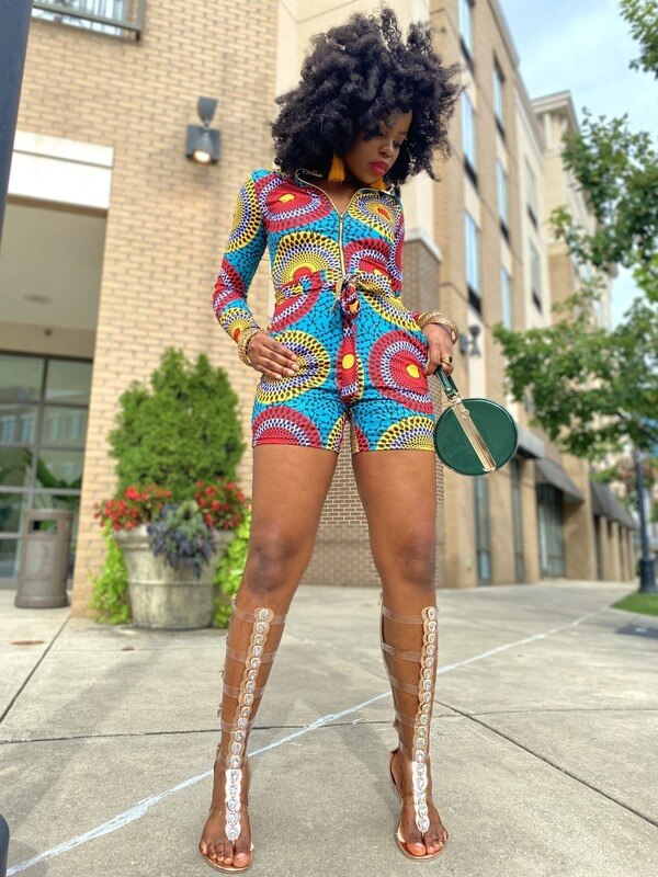 African Clothes for Women 2021 Summer African Women Printing Short Jumpsuit African Clothes European Clothing