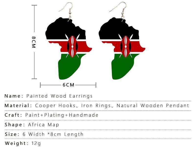 SOMESOOR Afro Countries National Flags Print Africa Map Wooden Drop Earrings Pendant For Women African Mainland Dangle Jewelry