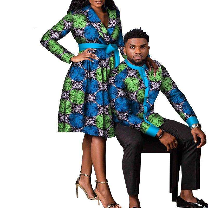 2pcs Set African Dresses for Women Bazin Riche Women Party Dress Mens Shirts Men Casual Tops Couple Lover Wedding Clothes WYQ633