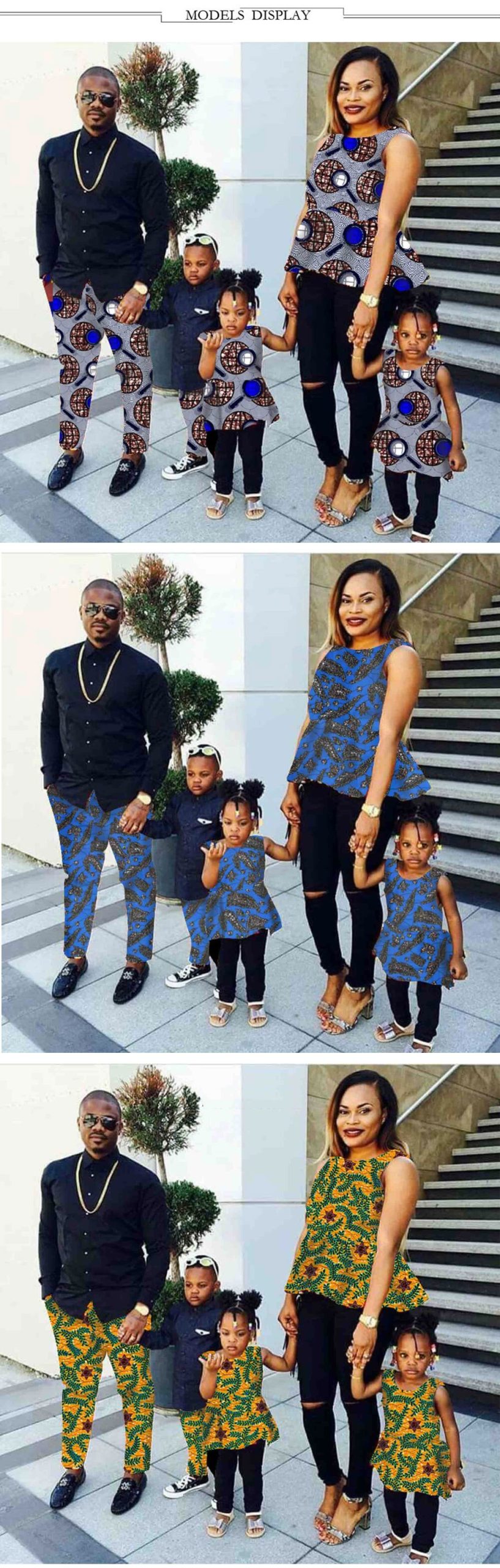 2022 African Couple Clothes Dress for Women with Kids Skirt Traditional Family Bazin Riche Print Cotton Wax Plus Size A72F02